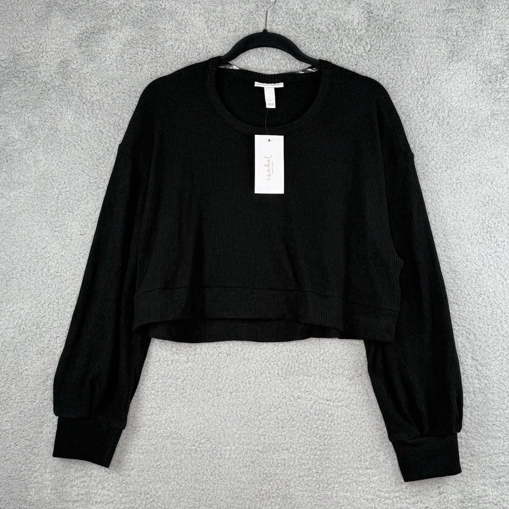 Isabel Maternity Ribbed Crop Top Long Sleeve Maternity Shirt Black Sz Large NEW